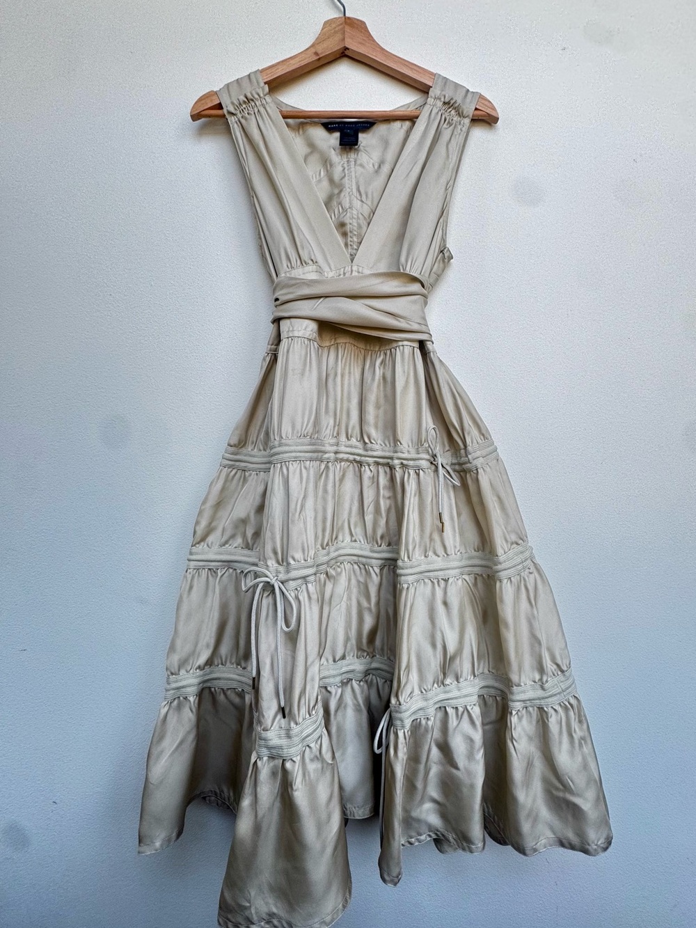 Marc By Marc Jacobs 100% Silk Taupe Tiered V-Neck Maxi Dress